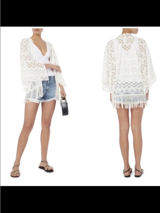 Anna Sui Tops - Anna Sui Boho Crochet Lace‎ Fringe Kimono Ivory White One Size